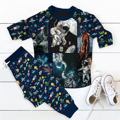 Astronaut Time To Discover Space Pajama Set |Sleepwear Pjs Sets | Raglan Shirt Pants Set