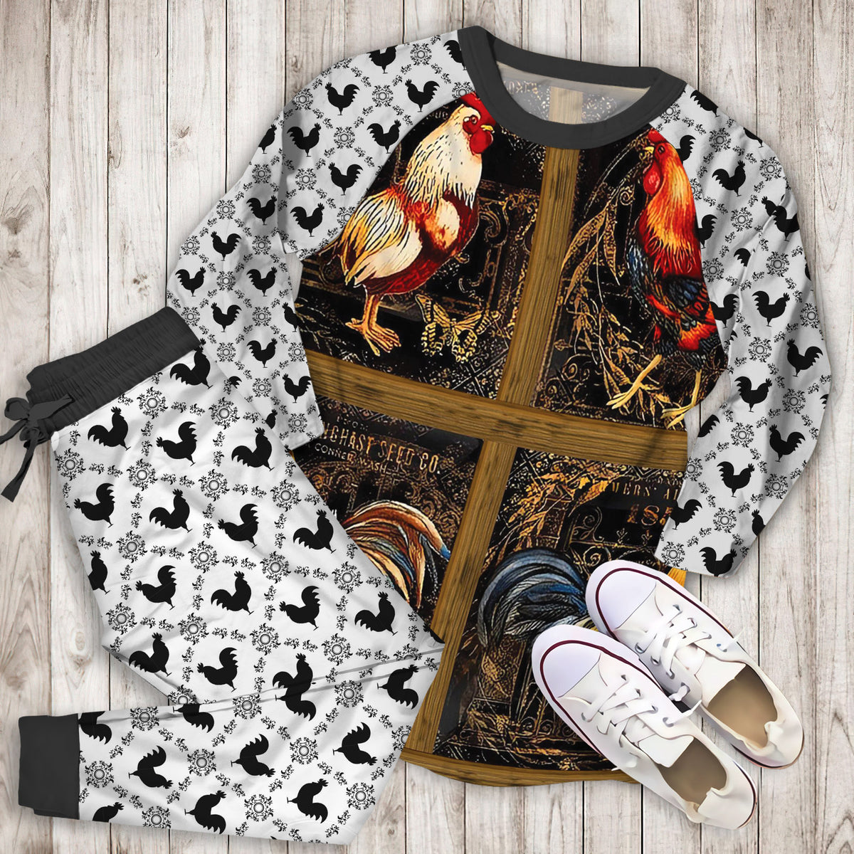 Rooster Pajama Set | Pajamas | Cotton Sleepwear Sets | Soft Long Sleeve Pjs | Raglan Shirt and Pants Set
