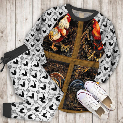 Rooster Pajama Set | Pajamas | Cotton Sleepwear Sets | Soft Long Sleeve Pjs | Raglan Shirt and Pants Set