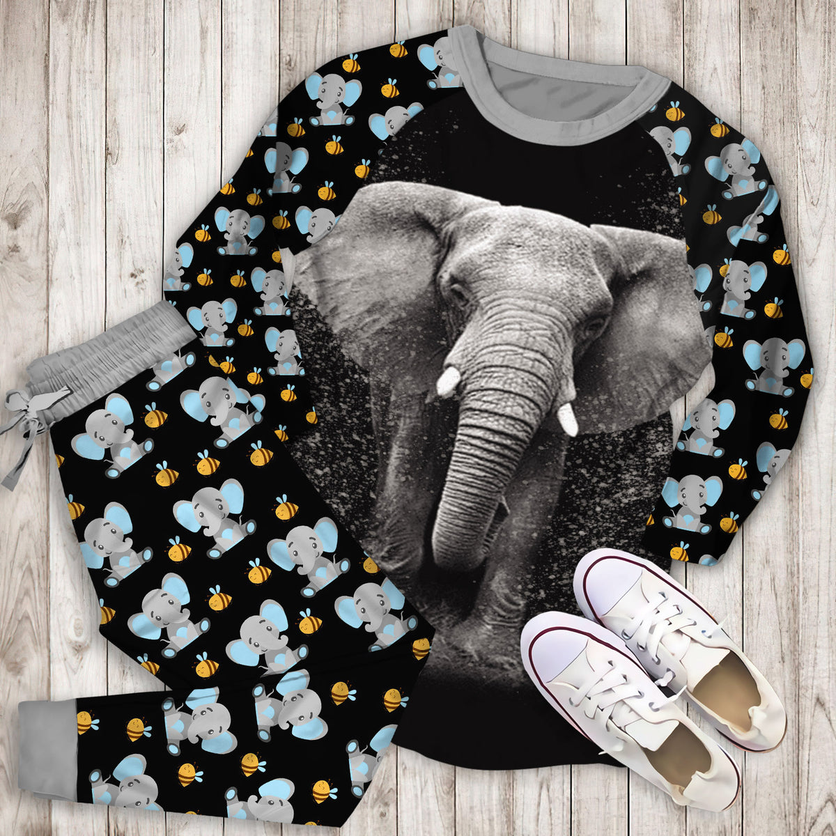Elephant Pajama Set |Sleepwear Pjs Sets | Raglan Shirt Pants Set