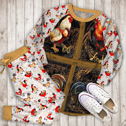 Rooster Pajama Set | Pajamas | Cotton Sleepwear Sets | Soft Long Sleeve Pjs | Raglan Shirt and Pants Set