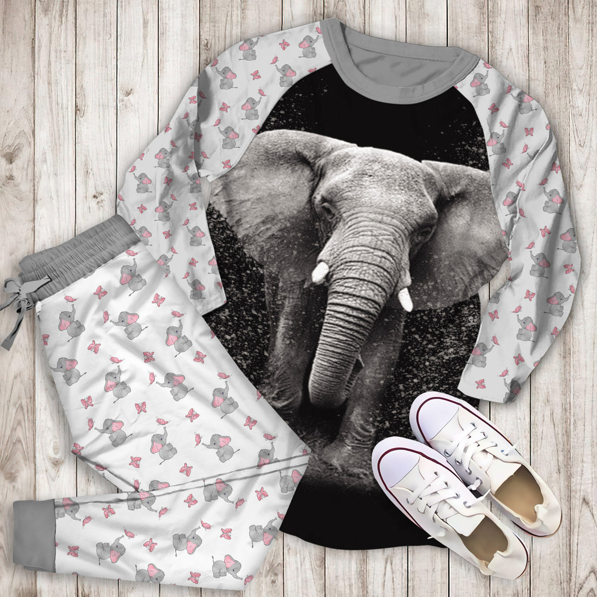 Elephant Pajama Set |Sleepwear Pjs Sets | Raglan Shirt Pants Set