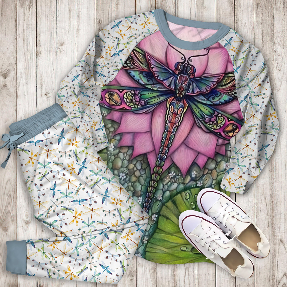 Dragonfly Pajama Set | Pajamas | Cotton Sleepwear Sets | Soft Long Sleeve Pjs | Raglan Shirt and Pants Set