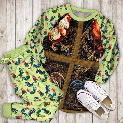 Rooster Pajama Set | Pajamas | Cotton Sleepwear Sets | Soft Long Sleeve Pjs | Raglan Shirt and Pants Set