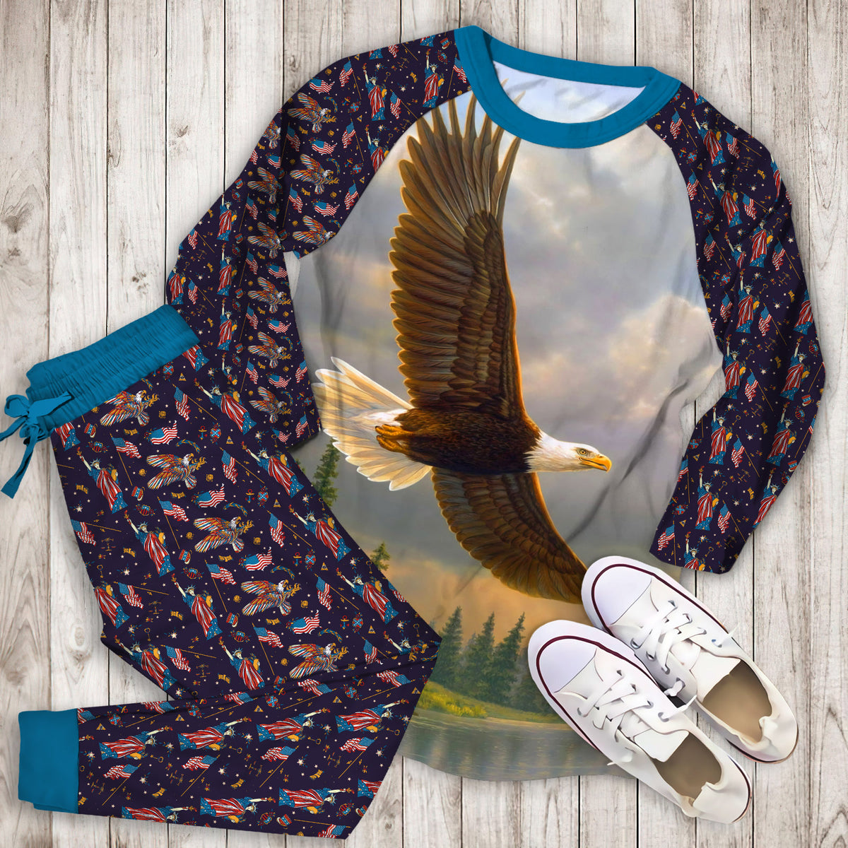 Eagle Pajama Set | Pajamas | Cotton Sleepwear Sets | Soft Long Sleeve Pjs | Raglan Shirt and Pants Set