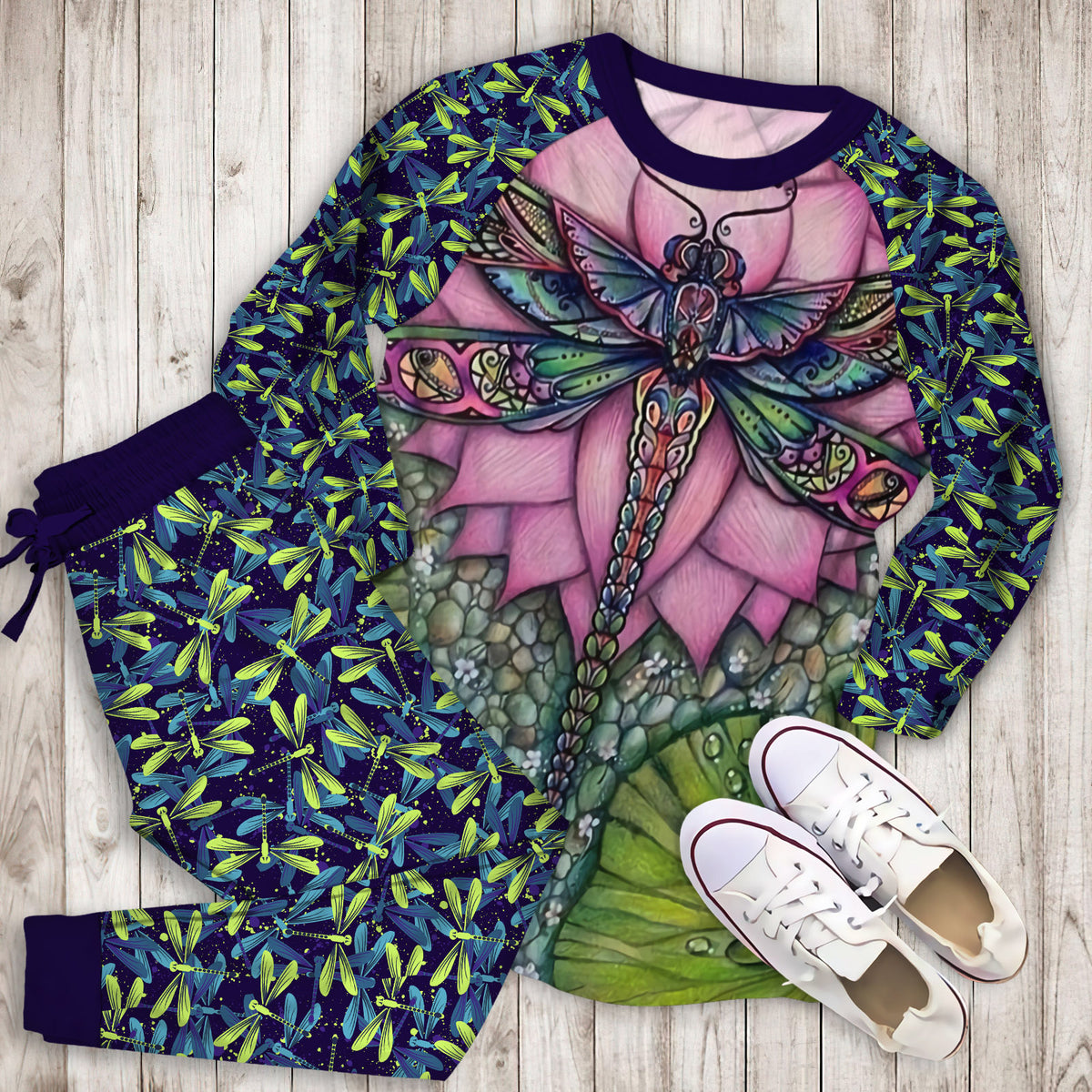 Dragonfly Pajama Set | Pajamas | Cotton Sleepwear Sets | Soft Long Sleeve Pjs | Raglan Shirt and Pants Set