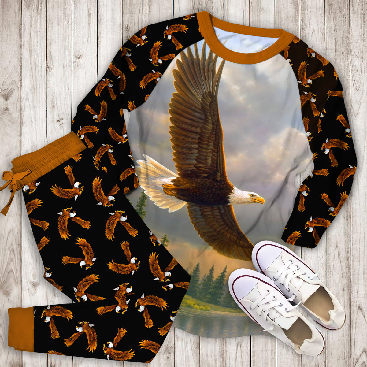 Eagle Pajama Set | Pajamas | Cotton Sleepwear Sets | Soft Long Sleeve Pjs | Raglan Shirt and Pants Set