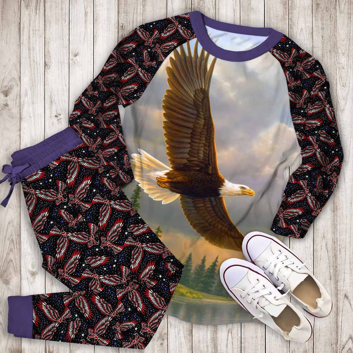 Eagle Pajama Set | Pajamas | Cotton Sleepwear Sets | Soft Long Sleeve Pjs | Raglan Shirt and Pants Set
