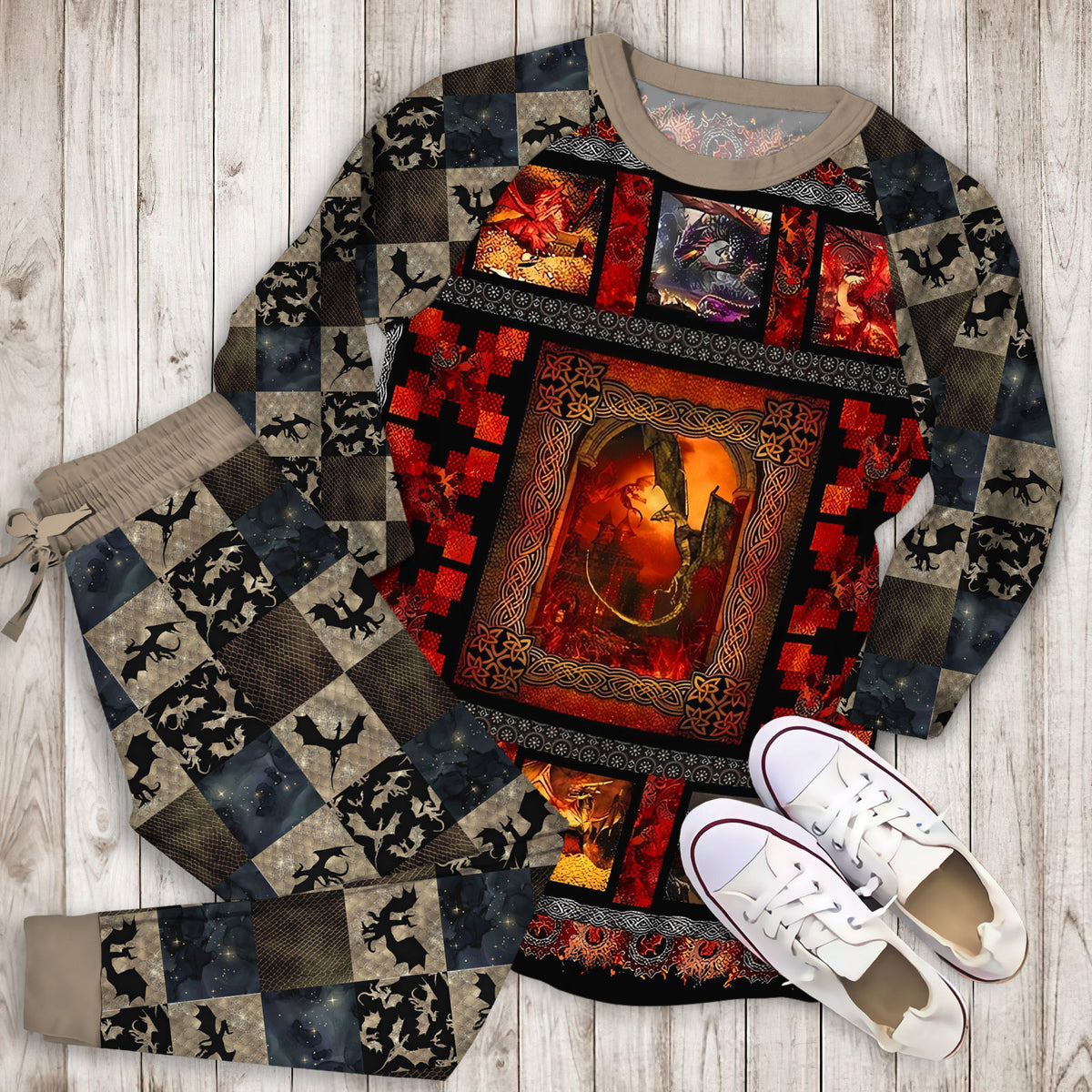 Dragons Pajama Set |Sleepwear Pjs Sets | Raglan Shirt Pants Set