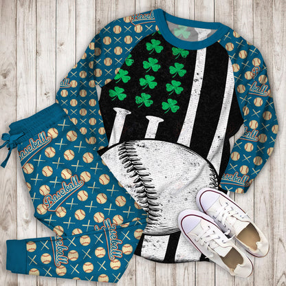 Baseball Patrick Flag Pajama Set | Pajamas | Cotton Sleepwear Sets | Soft Long Sleeve Pjs | Raglan Shirt and Pants Set