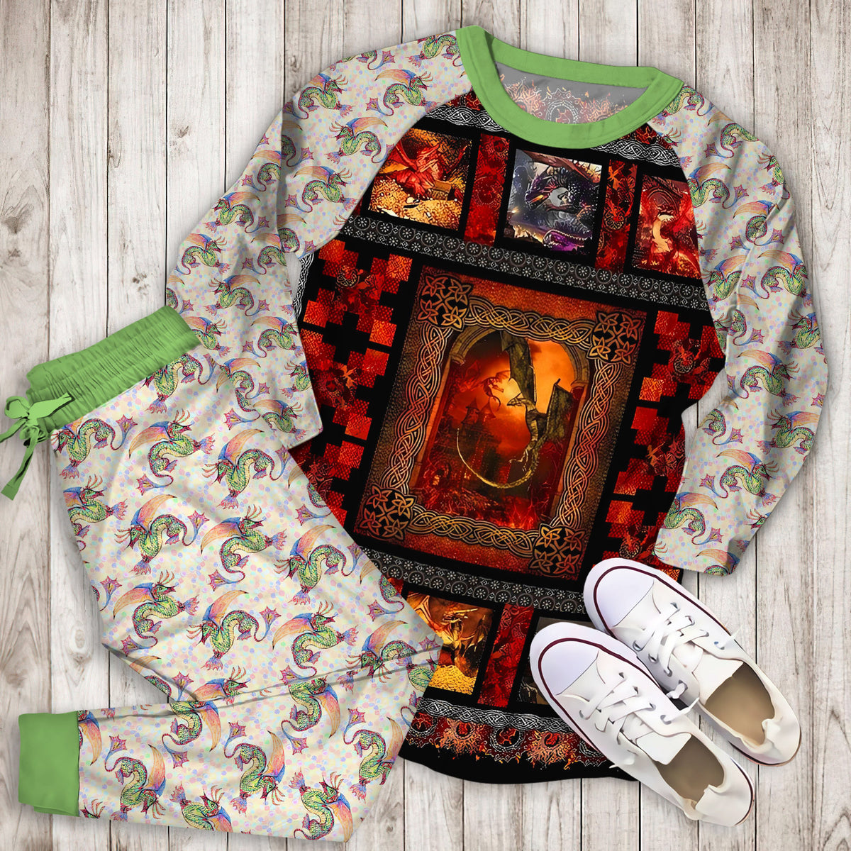 Dragons Pajama Set |Sleepwear Pjs Sets | Raglan Shirt Pants Set