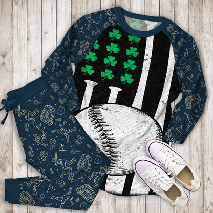 Baseball Patrick Flag Pajama Set | Pajamas | Cotton Sleepwear Sets | Soft Long Sleeve Pjs | Raglan Shirt and Pants Set