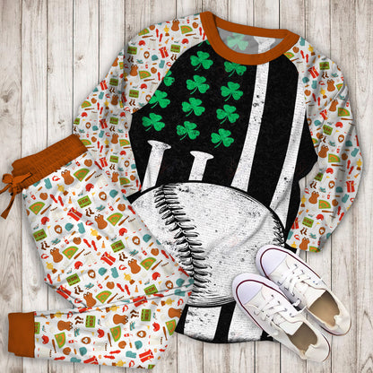 Baseball Patrick Flag Pajama Set | Pajamas | Cotton Sleepwear Sets | Soft Long Sleeve Pjs | Raglan Shirt and Pants Set