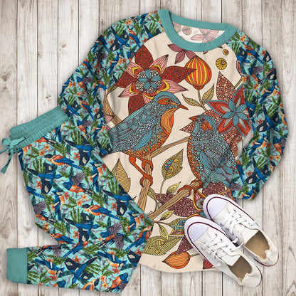 Love Birds Mandala Pajama Set |Sleepwear Pjs Sets | Raglan Shirt Pants Set