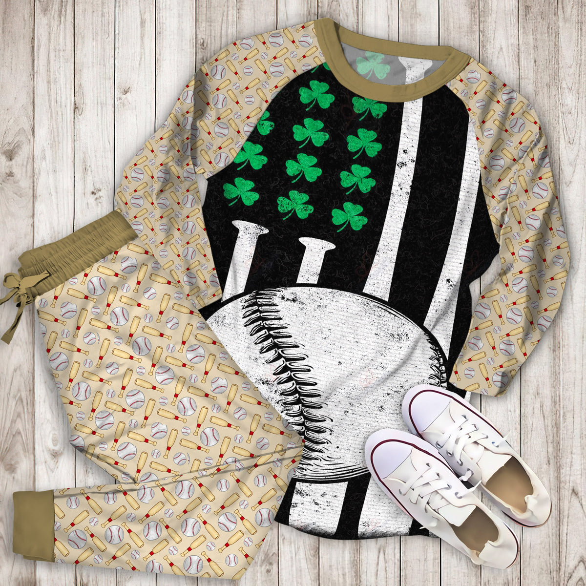 Baseball Patrick Flag Pajama Set | Pajamas | Cotton Sleepwear Sets | Soft Long Sleeve Pjs | Raglan Shirt and Pants Set