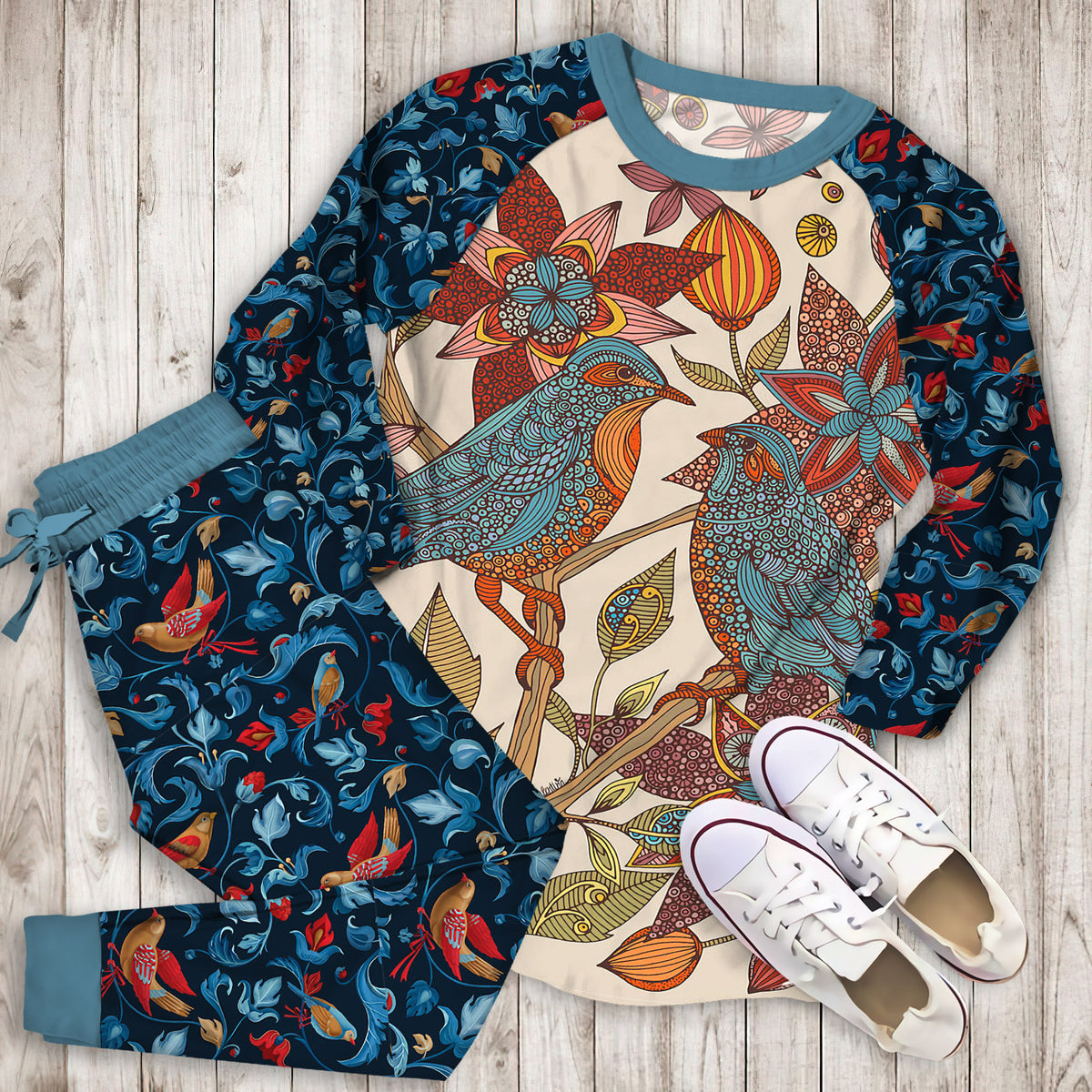 Love Birds Mandala Pajama Set |Sleepwear Pjs Sets | Raglan Shirt Pants Set