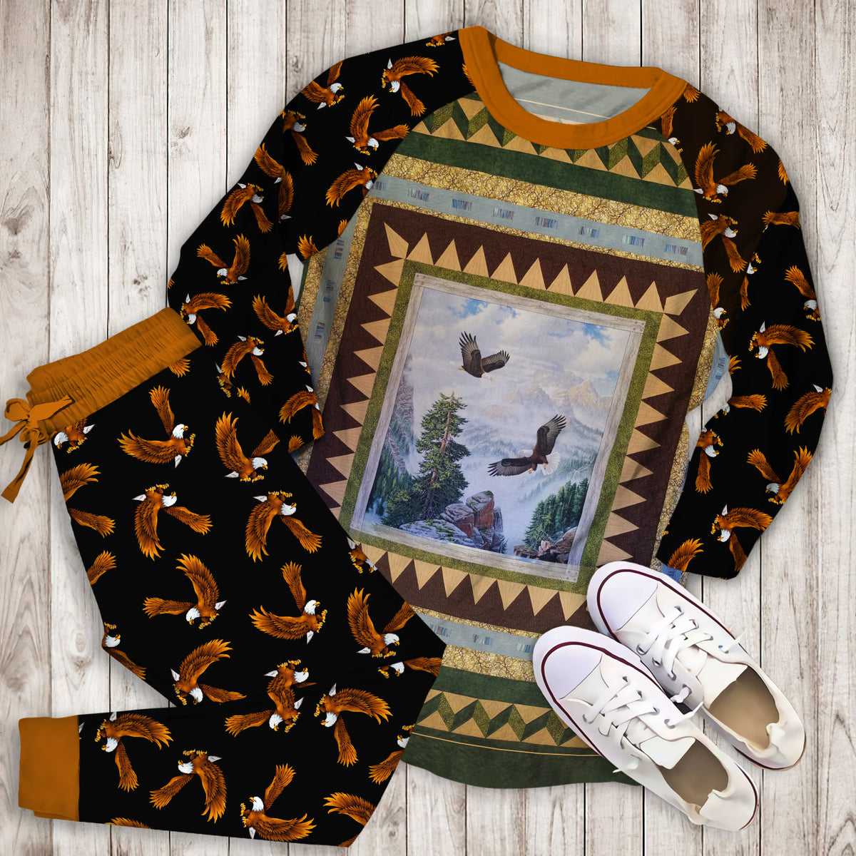 Eagle Pajama Set | Pajamas | Cotton Sleepwear Sets | Soft Long Sleeve Pjs | Raglan Shirt and Pants Set