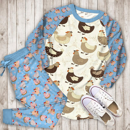 Cute Chicken Pajama Set | Pajamas | Cotton Sleepwear Sets | Soft Long Sleeve Pjs | Raglan Shirt and Pants Set
