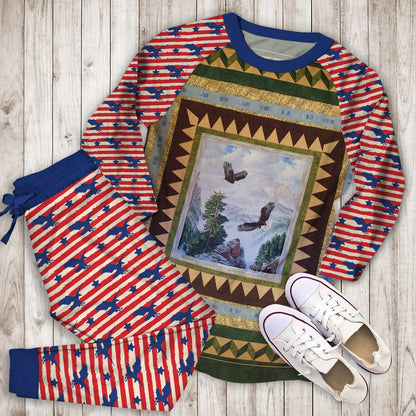 Eagle Pajama Set | Pajamas | Cotton Sleepwear Sets | Soft Long Sleeve Pjs | Raglan Shirt and Pants Set
