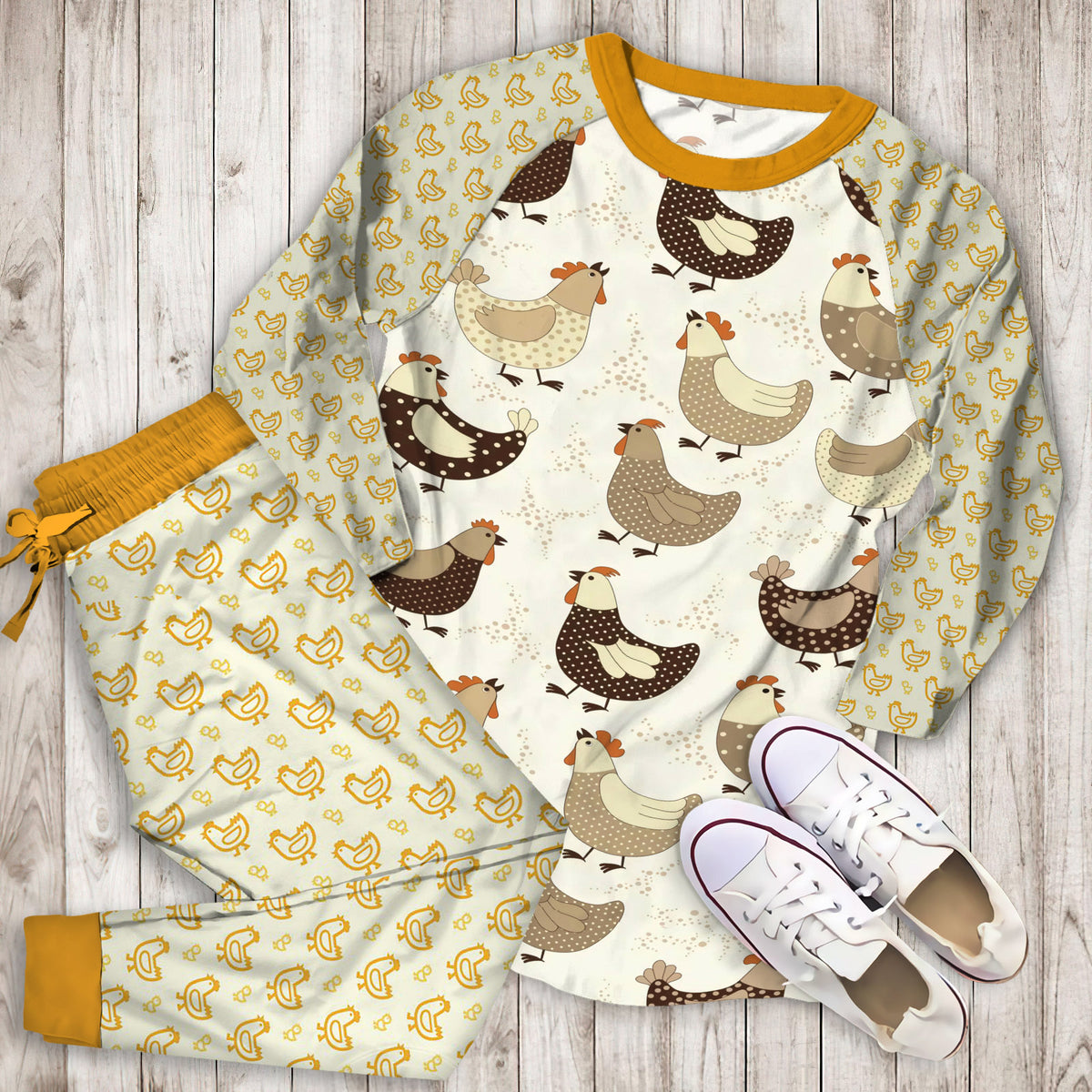 Cute Chicken Pajama Set | Pajamas | Cotton Sleepwear Sets | Soft Long Sleeve Pjs | Raglan Shirt and Pants Set