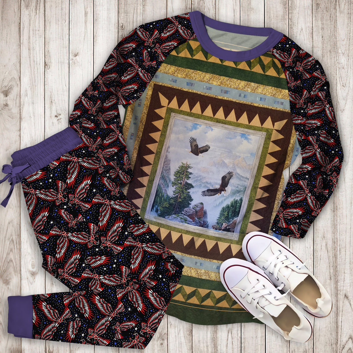 Eagle Pajama Set | Pajamas | Cotton Sleepwear Sets | Soft Long Sleeve Pjs | Raglan Shirt and Pants Set