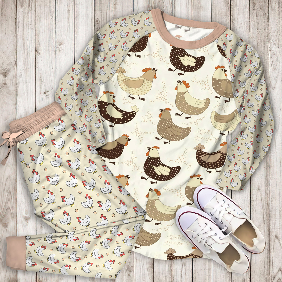 Cute Chicken Pajama Set | Pajamas | Cotton Sleepwear Sets | Soft Long Sleeve Pjs | Raglan Shirt and Pants Set