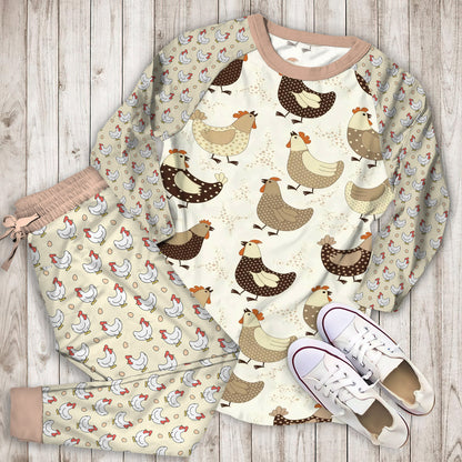 Cute Chicken Pajama Set | Pajamas | Cotton Sleepwear Sets | Soft Long Sleeve Pjs | Raglan Shirt and Pants Set