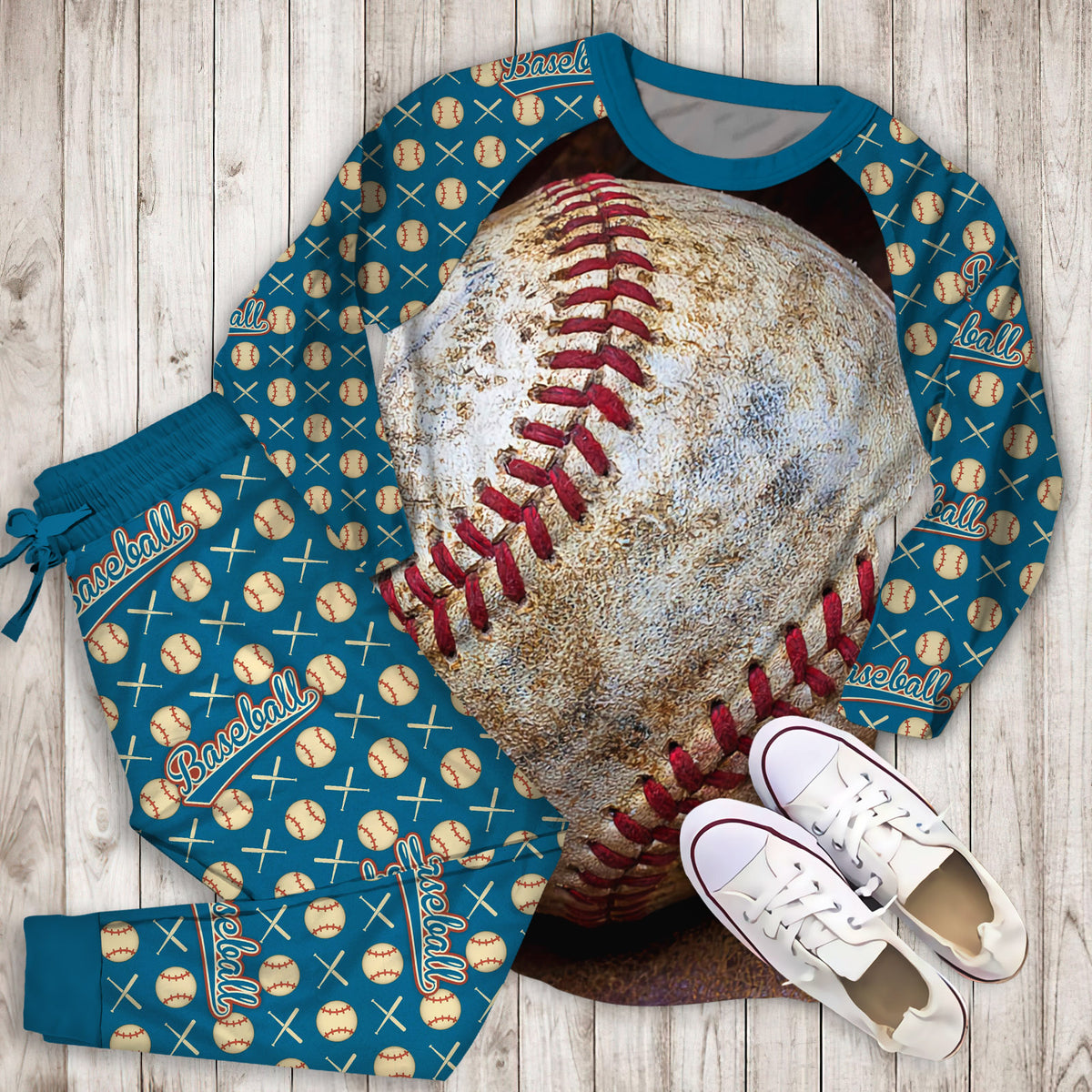 Baseball Pajama Set | Pajamas | Cotton Sleepwear Sets | Soft Long Sleeve Pjs | Raglan Shirt and Pants Set