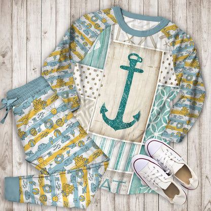 Coastal Retreat Pajama Set | Pajamas | Cotton Sleepwear Sets | Soft Long Sleeve Pjs | Raglan Shirt and Pants Set