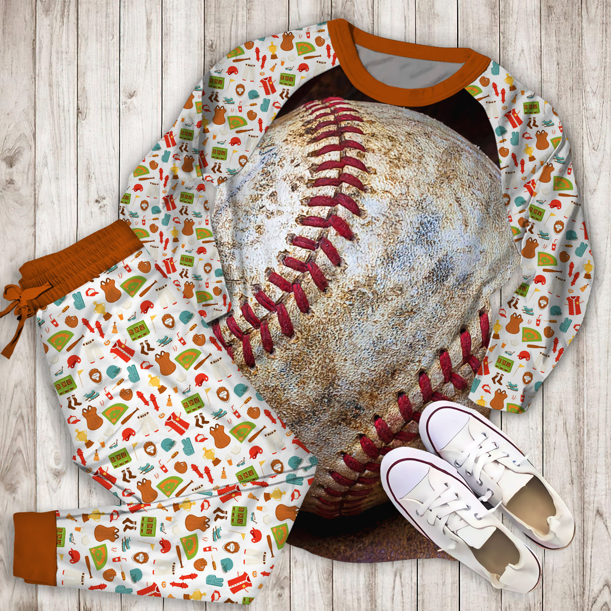 Baseball Pajama Set | Pajamas | Cotton Sleepwear Sets | Soft Long Sleeve Pjs | Raglan Shirt and Pants Set