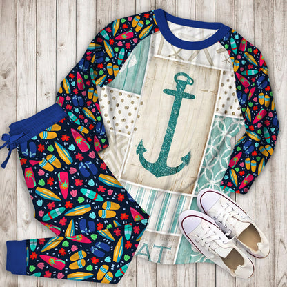 Coastal Retreat Pajama Set | Pajamas | Cotton Sleepwear Sets | Soft Long Sleeve Pjs | Raglan Shirt and Pants Set