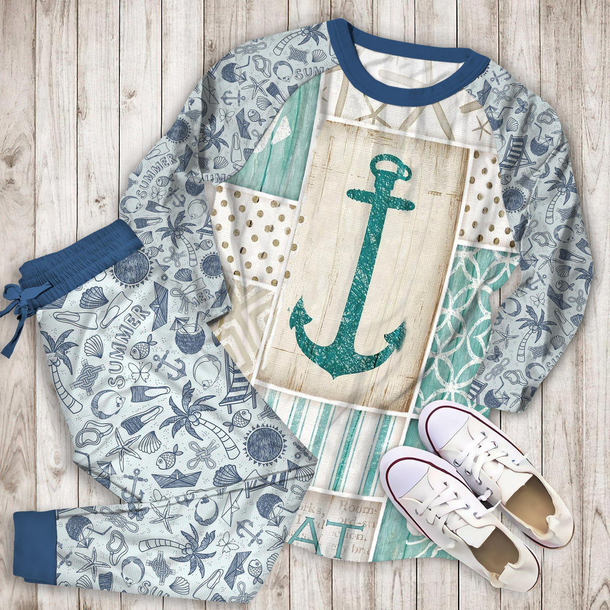 Coastal Retreat Pajama Set | Pajamas | Cotton Sleepwear Sets | Soft Long Sleeve Pjs | Raglan Shirt and Pants Set
