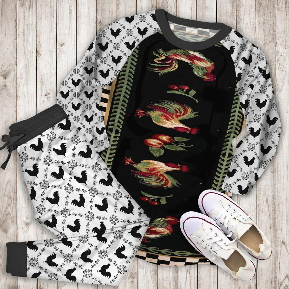 Rooster Pajama Set | Pajamas | Cotton Sleepwear Sets | Soft Long Sleeve Pjs | Raglan Shirt and Pants Set
