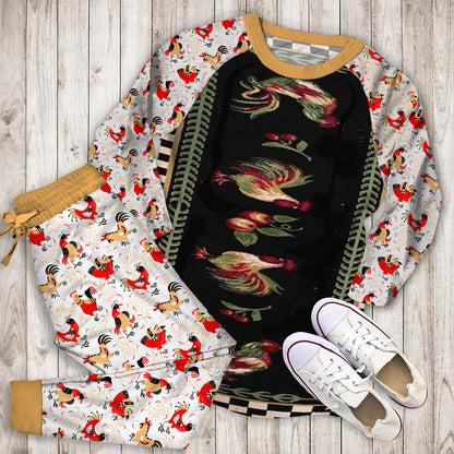 Rooster Pajama Set | Pajamas | Cotton Sleepwear Sets | Soft Long Sleeve Pjs | Raglan Shirt and Pants Set