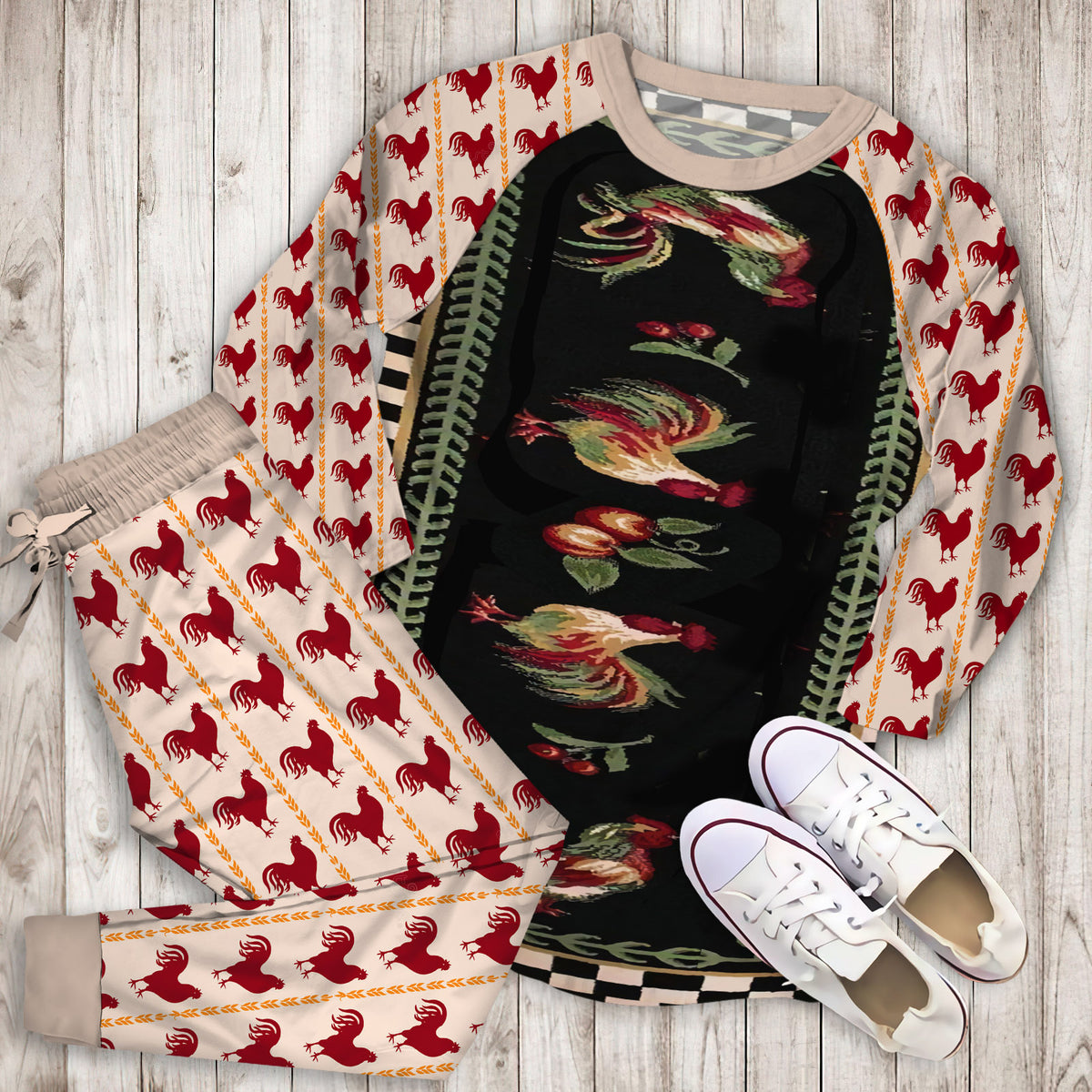 Rooster Pajama Set | Pajamas | Cotton Sleepwear Sets | Soft Long Sleeve Pjs | Raglan Shirt and Pants Set