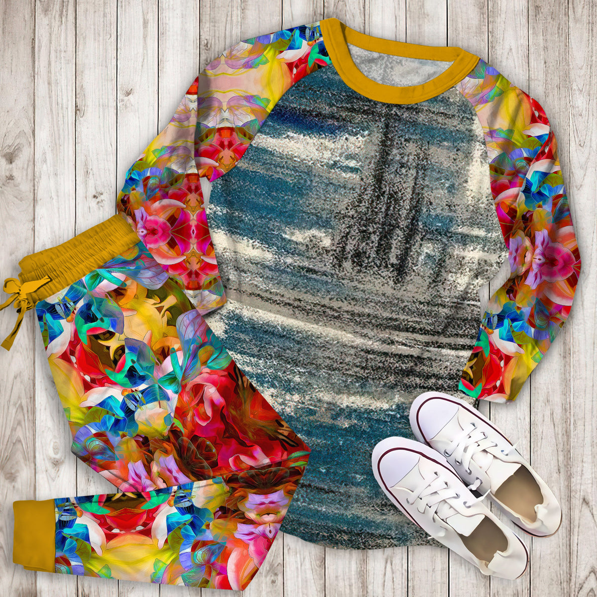 Abstract Pajama Set | Pajamas | Cotton Sleepwear Sets | Soft Long Sleeve Pjs | Raglan Shirt and Pants Set