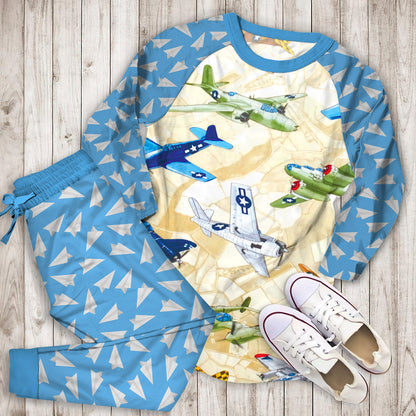 Airplane Color Pajama Set | Pajamas | Cotton Sleepwear Sets | Soft Long Sleeve Pjs | Raglan Shirt and Pants Set