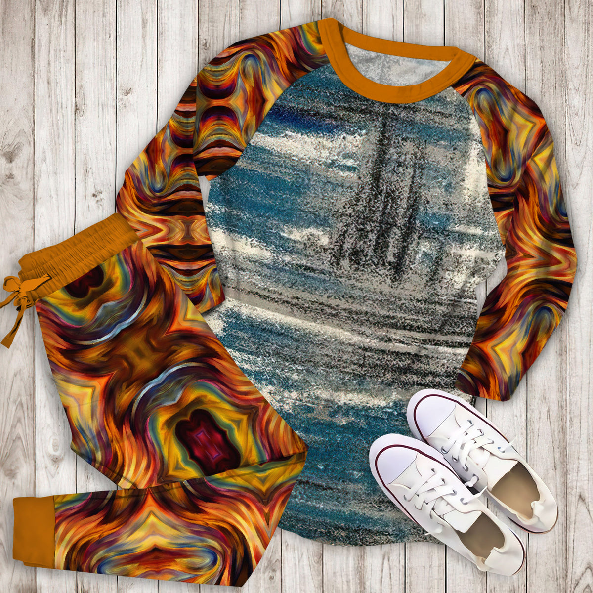 Abstract Pajama Set | Pajamas | Cotton Sleepwear Sets | Soft Long Sleeve Pjs | Raglan Shirt and Pants Set