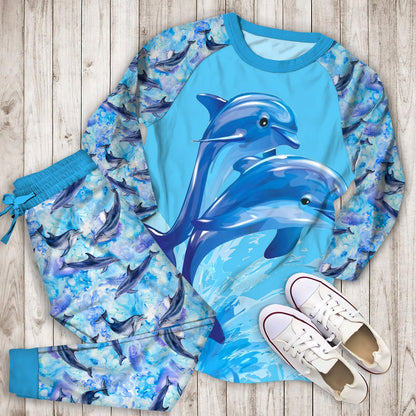 Two Dolphin Pajama Set |Sleepwear Pjs Sets | Raglan Shirt Pants Set