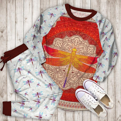 Dragonfly Red Dragonfly Pajama Set | Pajamas | Cotton Sleepwear Sets | Soft Long Sleeve Pjs | Raglan Shirt and Pants Set