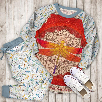 Dragonfly Red Dragonfly Pajama Set | Pajamas | Cotton Sleepwear Sets | Soft Long Sleeve Pjs | Raglan Shirt and Pants Set
