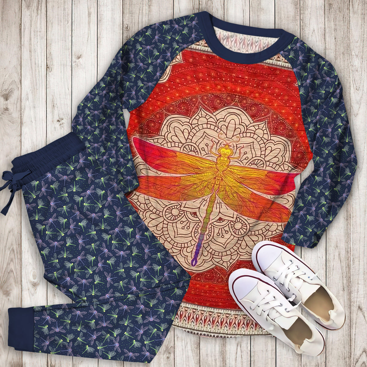 Dragonfly Red Dragonfly Pajama Set | Pajamas | Cotton Sleepwear Sets | Soft Long Sleeve Pjs | Raglan Shirt and Pants Set