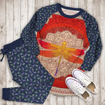 Dragonfly Red Dragonfly Pajama Set | Pajamas | Cotton Sleepwear Sets | Soft Long Sleeve Pjs | Raglan Shirt and Pants Set