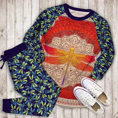 Dragonfly Red Dragonfly Pajama Set | Pajamas | Cotton Sleepwear Sets | Soft Long Sleeve Pjs | Raglan Shirt and Pants Set