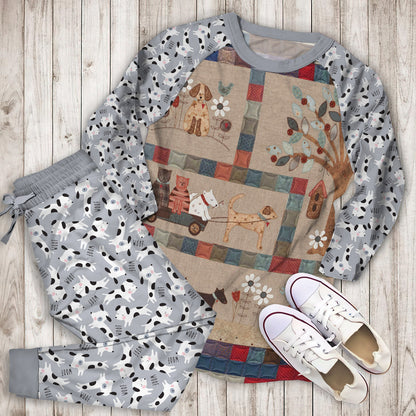 Dog Pajama Set | Pajamas | Cotton Sleepwear Sets | Soft Long Sleeve Pjs | Raglan Shirt and Pants Set
