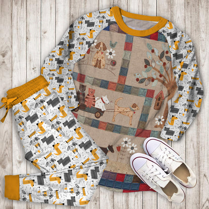 Dog Pajama Set | Pajamas | Cotton Sleepwear Sets | Soft Long Sleeve Pjs | Raglan Shirt and Pants Set