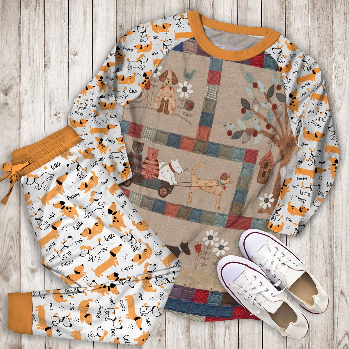 Dog Pajama Set | Pajamas | Cotton Sleepwear Sets | Soft Long Sleeve Pjs | Raglan Shirt and Pants Set