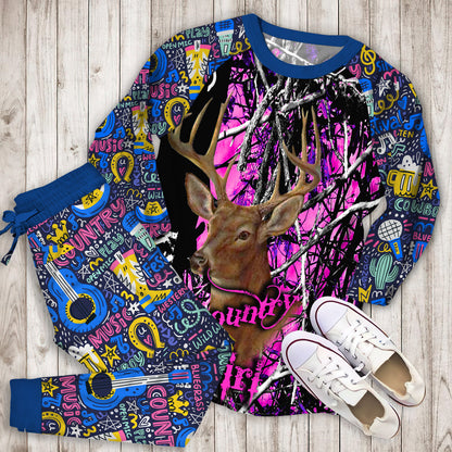 Country Girl Deer Hunting Pink Muddy Girl Camo Name Personalized Namei Pajama Set |Sleepwear Pjs Sets | Raglan Shirt Pants Set