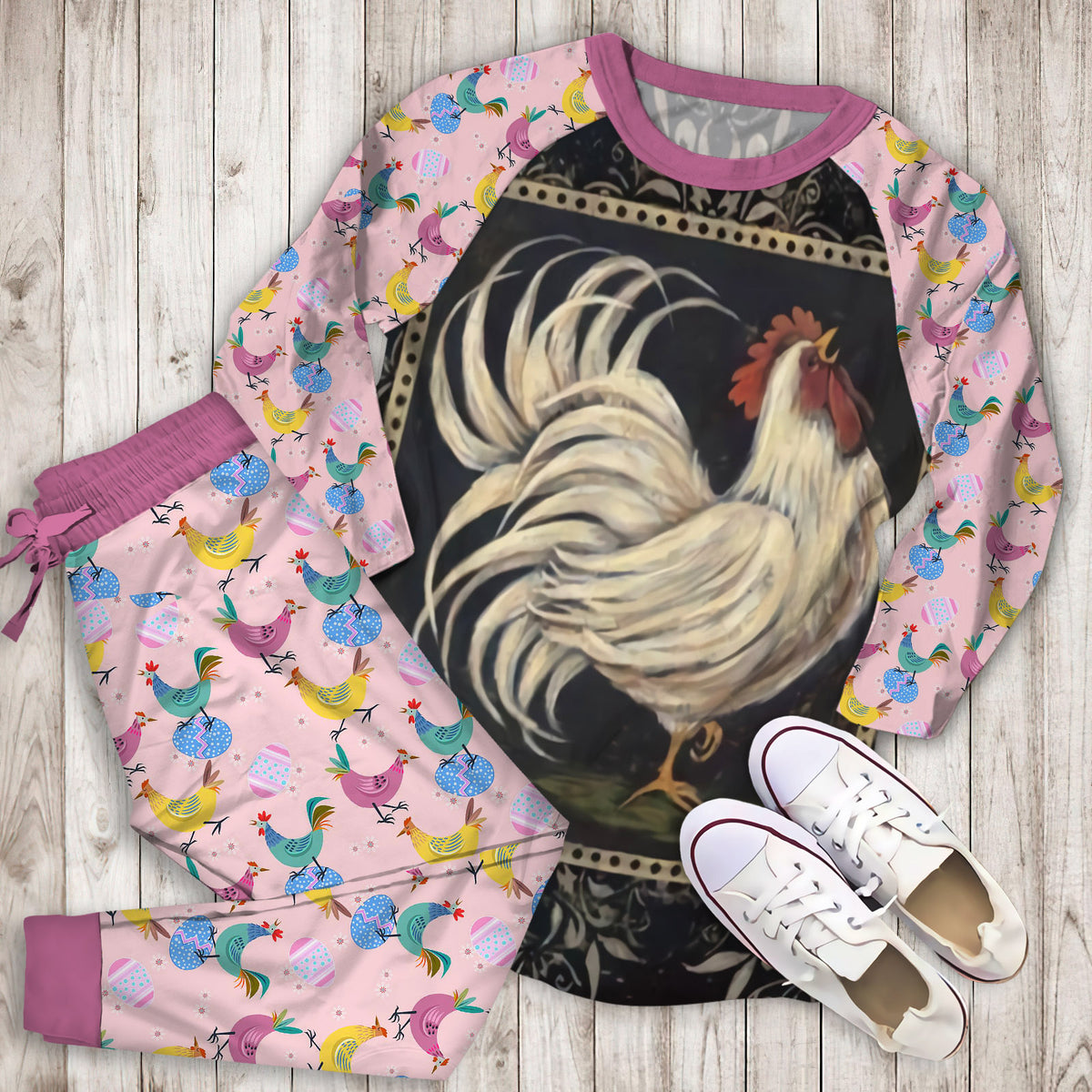 Chicken Pajama Set | Pajamas | Cotton Sleepwear Sets | Soft Long Sleeve Pjs | Raglan Shirt and Pants Set