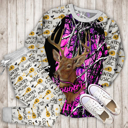 Country Girl Deer Hunting Pink Muddy Girl Camo Name Personalized Namei Pajama Set |Sleepwear Pjs Sets | Raglan Shirt Pants Set
